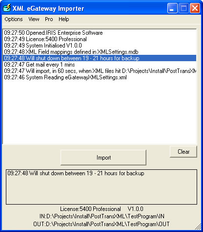 XML eGateway Main screen