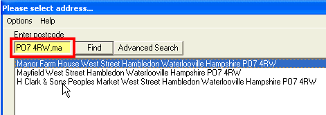 Postcode address search and narrowing down the search