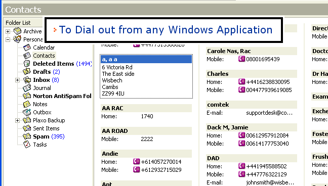Automatic phone dialing from almost any Microsoft Outlook and Access