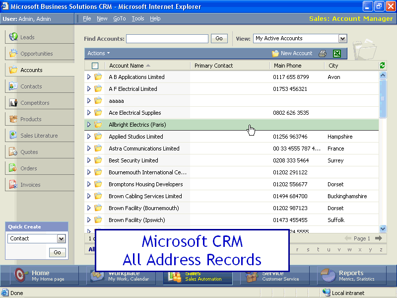 E-Postcode Lookup Software shown working with Microsoft CRM (Dynamics)