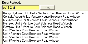 Address Search results for Postcode Lookup search