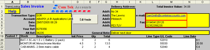 Exchequer Enterprise Printing example