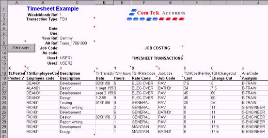 Exchequer Enterprise Timesheet Transactions