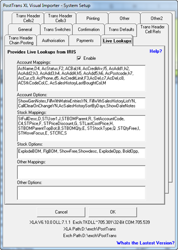 PostTrans Live Lookup Settings