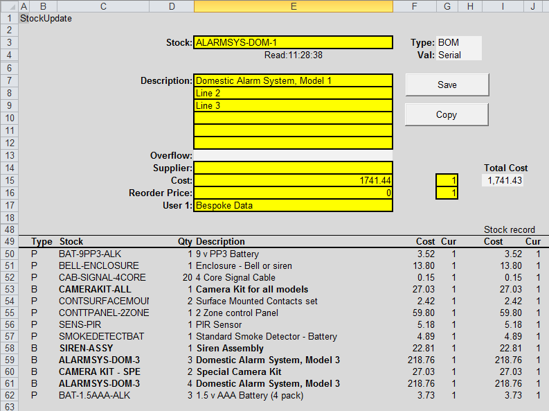 Exchequer Stock item edit