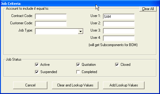 Exchequer Enterprise Job Costing criteria